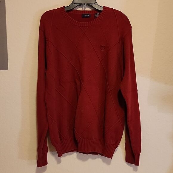 IZOD Men's Crew-Neck Burgandy Knitted Pullover Sweater - Size Lg - Picture 1 of 3